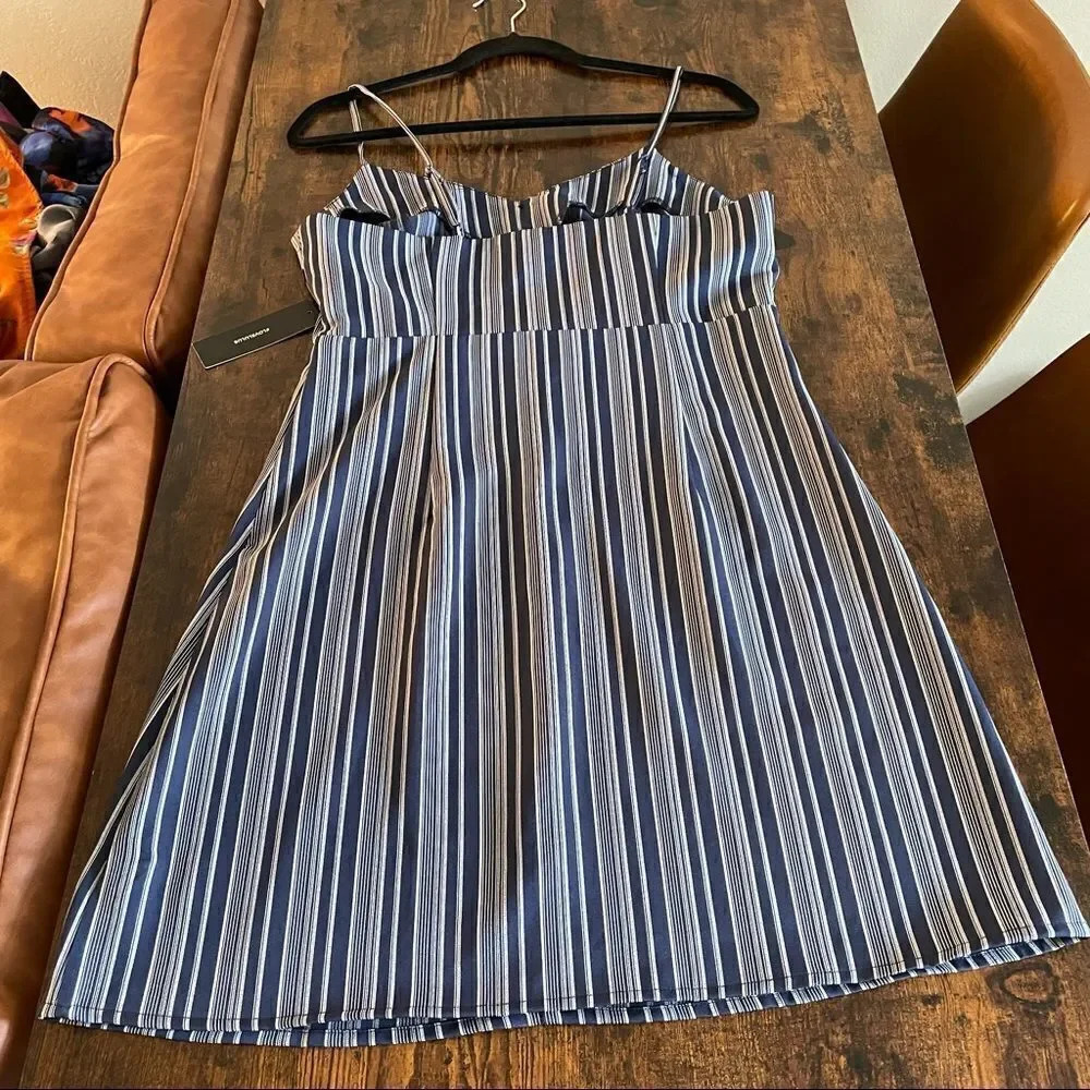 Navy Blue Striped Button-Front Mini Dress - Picture 13 of 14